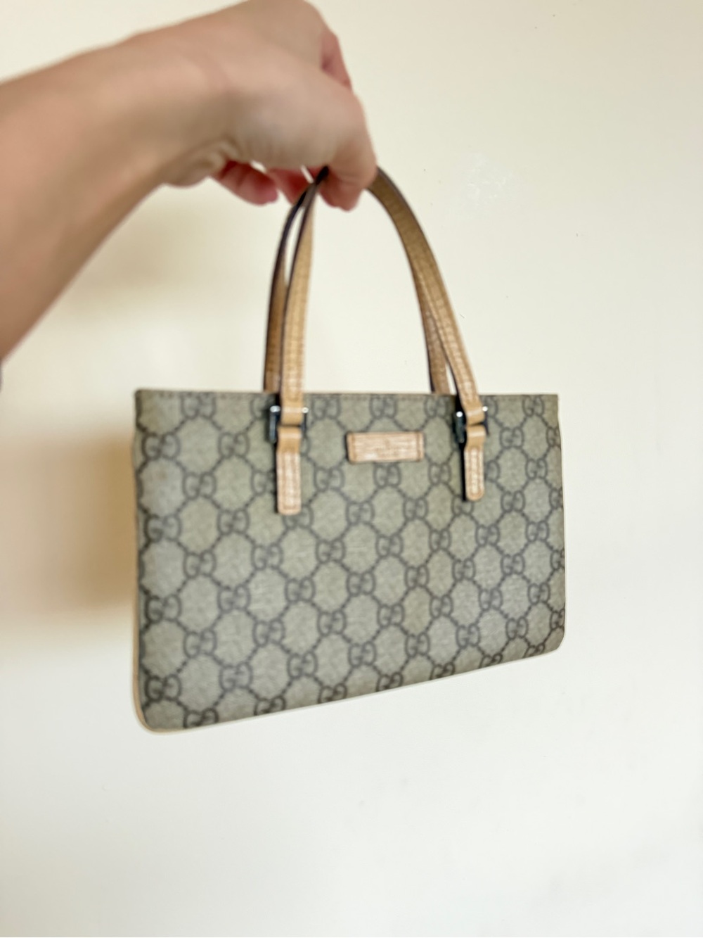 Gucci Brown Monogram Canvas Shoulder Bag with Tan Handles